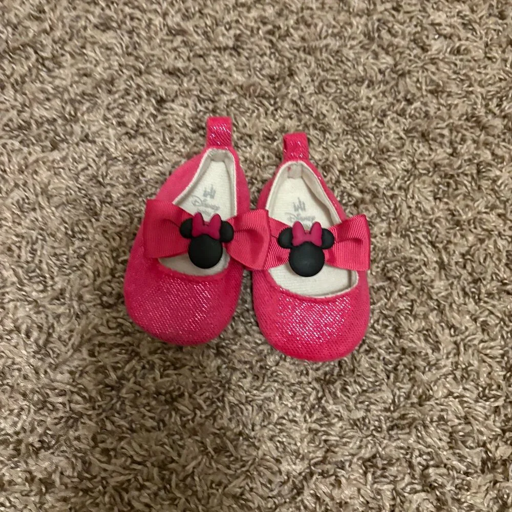 Disney Baby Minnie Ballet Slipper Flats 3-6 Months Sprakly Pink Slip On Elastic